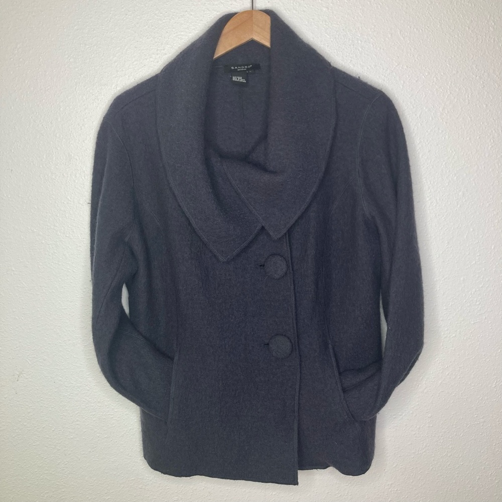 NWT Wool Jacket Large Charcoal Gray Button Slouchy